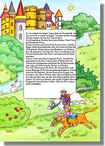 Es war einmal vor langer, langer Zeit ein Königreich, das lag versteckt in einem sonnigen Tal hinter hohen Bergen, und nur wenige wussten den Weg dorthin. Der König dieses Reiches hatte zwei Kinder, Prinz PETER und Prinzessin PETRA. Prinzessin PETRA und Prinz PETER hatten schon viel über Magie und Kräuterheilkunde, über das Leben und über die Welt gelernt. Beide hatten auch Hunderte von Büchern über die geheimen Sprachen der Tiere verschlungen und konnten inzwischen alle Tiere verstehen und mit ihnen sprechen. Und sie waren ganz hervorragende Reiter. Am liebsten galoppierten sie jeden Tag mit ihren Pferden über die Wiesen des Königreiches und übten für die Ritterspiele, die jedes Jahr am Geburtstag des Königs stattfanden. Vor 500 Jahren waren die Ritter des Königreiches zum ersten Mal zum Wettstreit zusammengekommen. Damals hatte der Hofzauberer, der der Berater des Königs war, bestimmt, dass dieses Turnier jedes Jahr stattfinden sollte. Es sollte ein Fest sein, das das Gute feierte und das Böse ächtete. Er hatte prophezeit, dass großes Unglück über das Königreich hereinbrechen würde, sollte das Fest einmal nicht stattfinden.